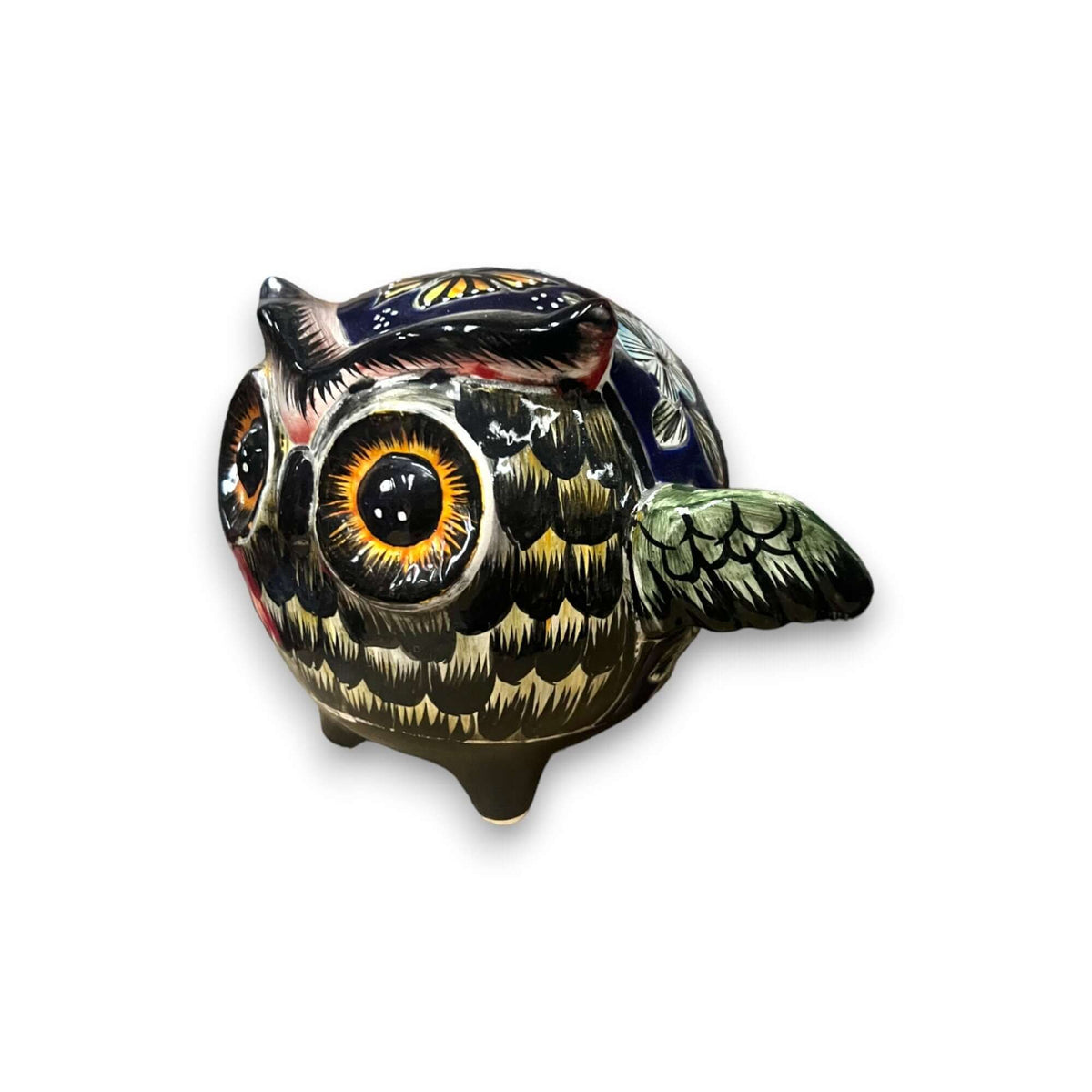 Talavera Owl Statue | Hand-Painted Mexican Ceramic Bird Figurine