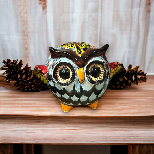 Talavera Owl Statue | Hand-Painted Mexican Ceramic Bird Figurine