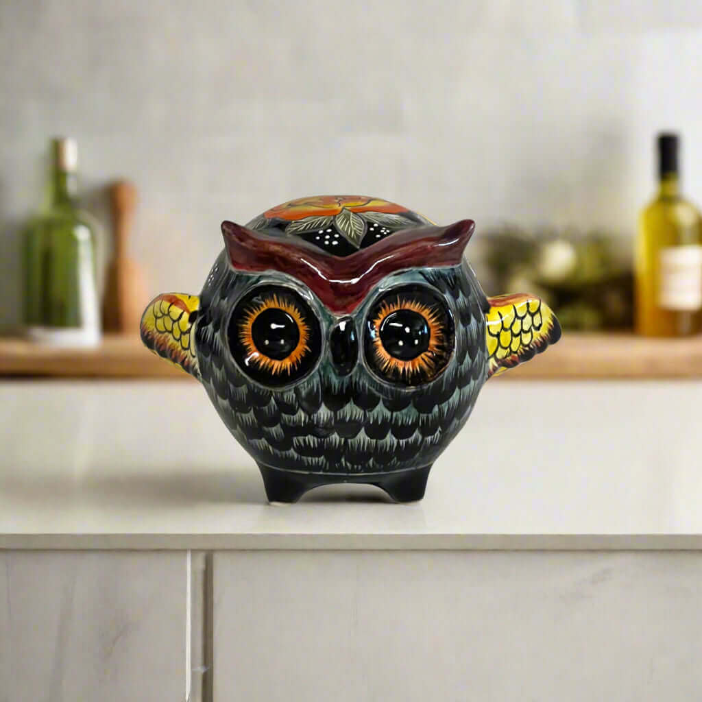 Talavera Owl Statue | Hand-Painted Mexican Ceramic Bird Figurine
