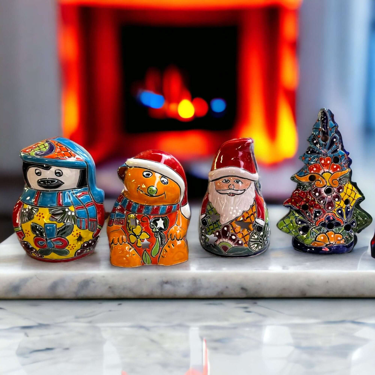 Festive Hand-Painted Talavera Santa Statue | Christmas Decor