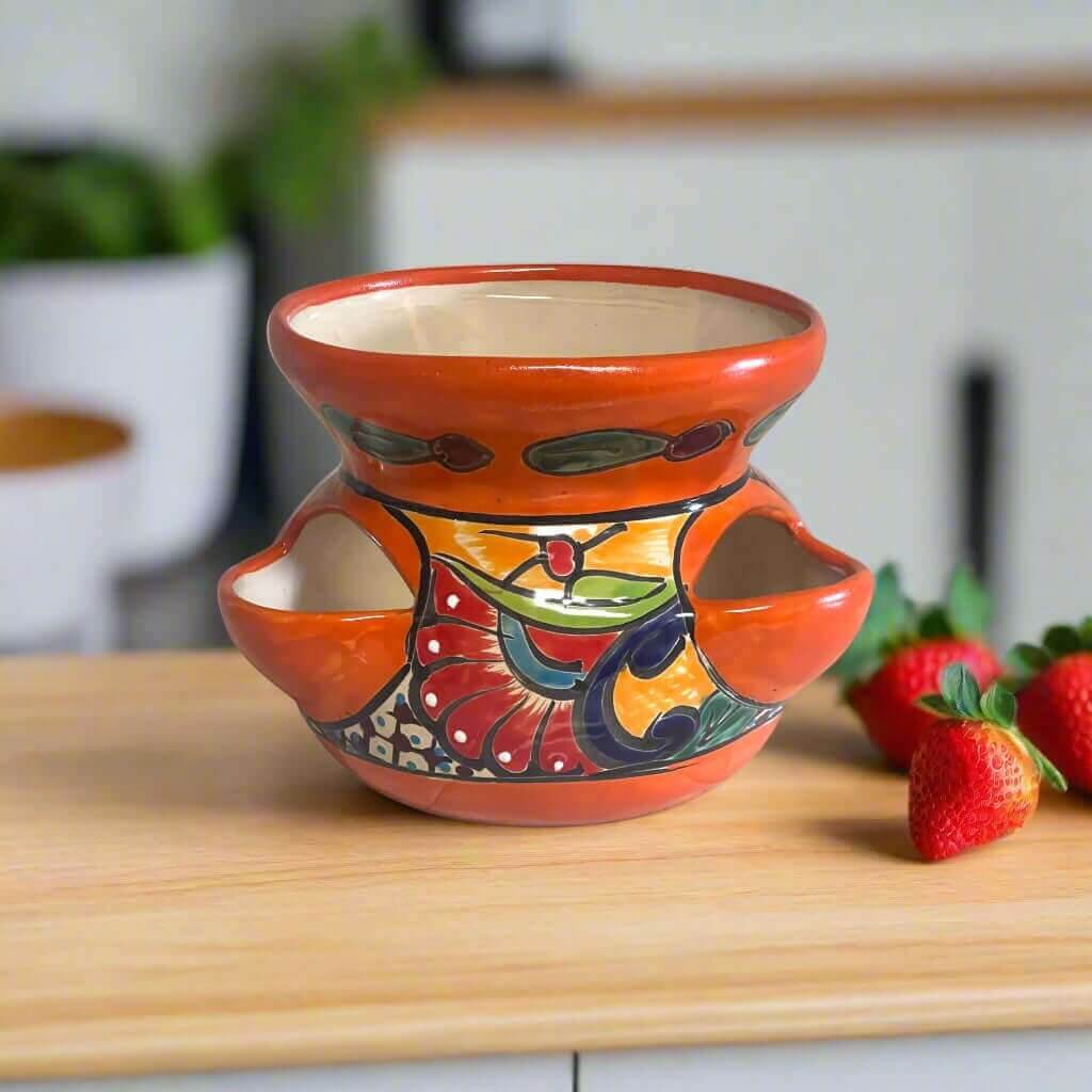 Talavera Strawberry Planter | Hand-Painted Mexican Pot