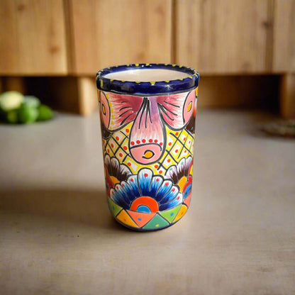 Talavera Tumbler Cup | Hand-Painted Mexican Ceramic Glass