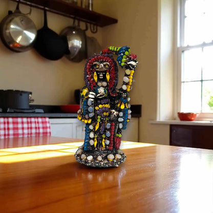 Handmade Aztec Warrior Statue | Colorful Grim Reaper Figurine
