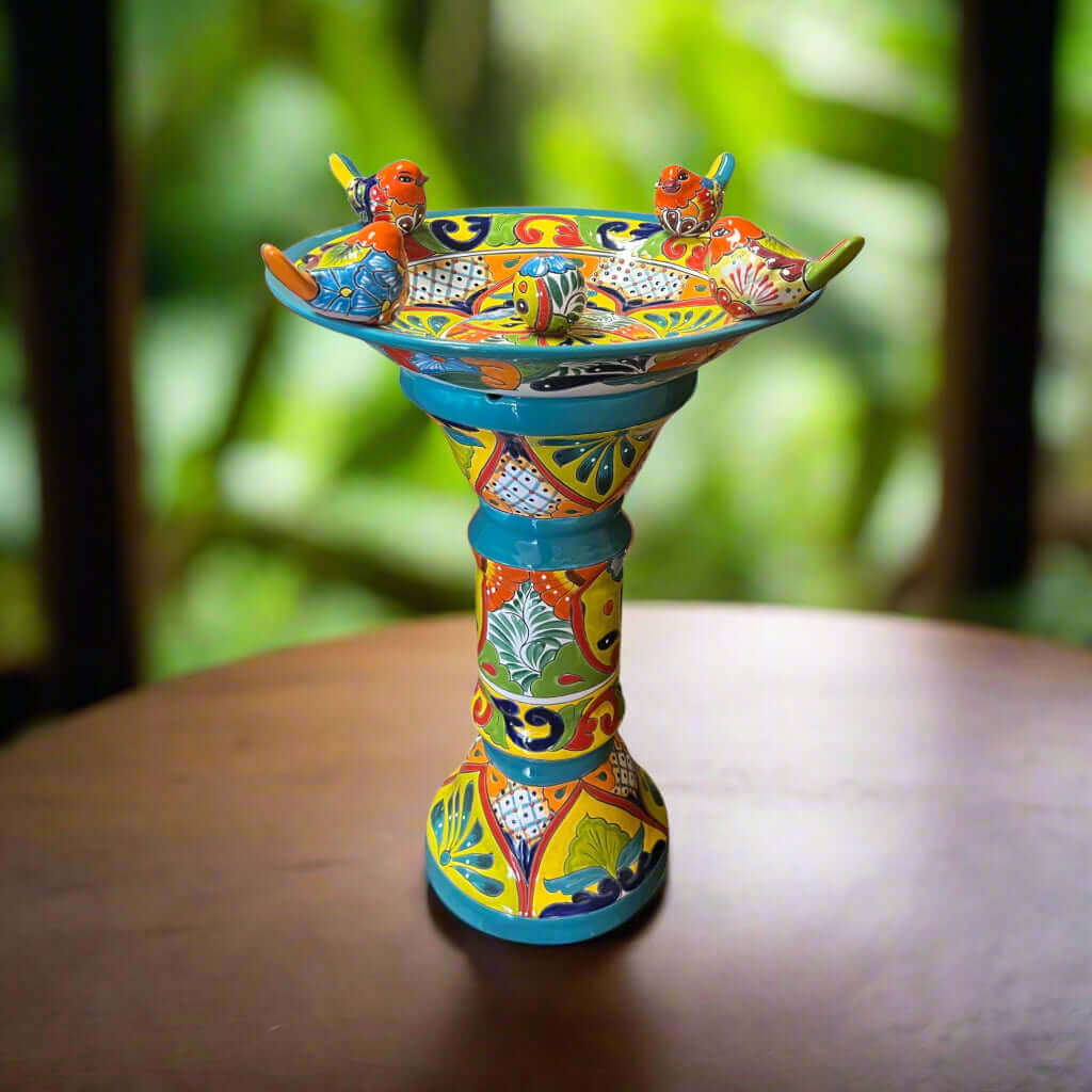 Handmade Talavera Bird Bath Fountain | Mexican Ceramic Art