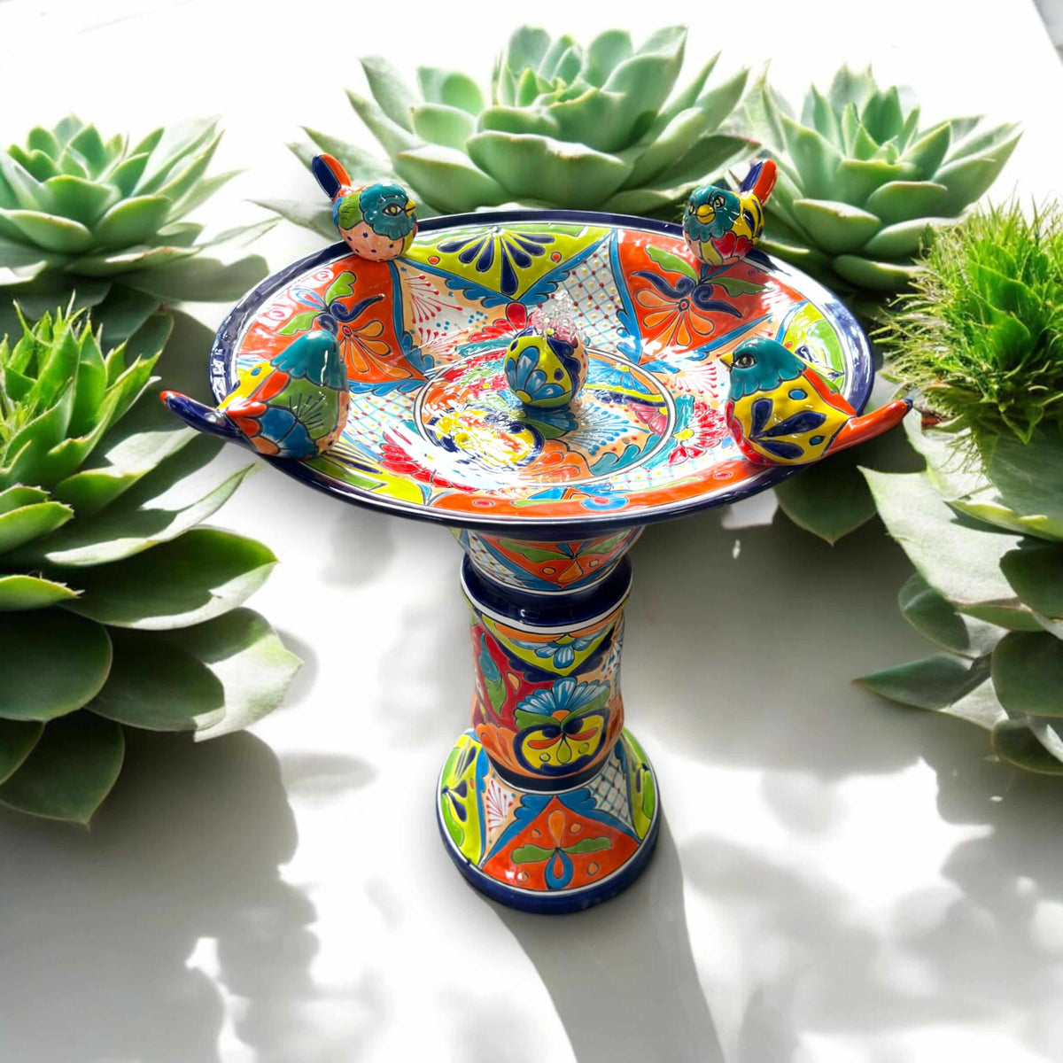 Handmade Talavera Bird Bath Fountain | Mexican Ceramic Art