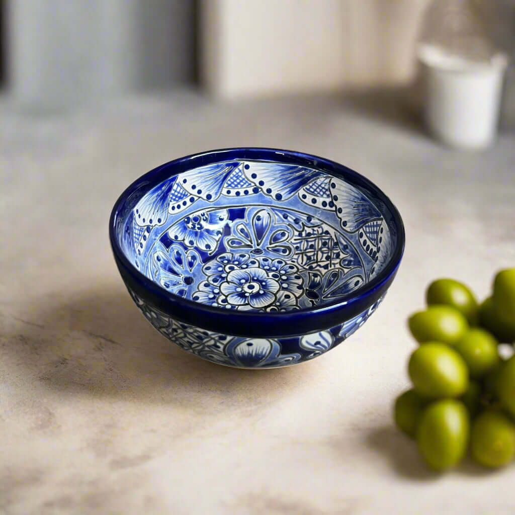 5" Talavera Blue & White Bowl | Handmade Mexican Dinnerware