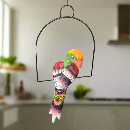 Talavera Hanging Parrot | Colorful Mexican Bird