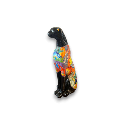 Handmade Talavera Panther Statue | Vibrant Mexican Folk Art