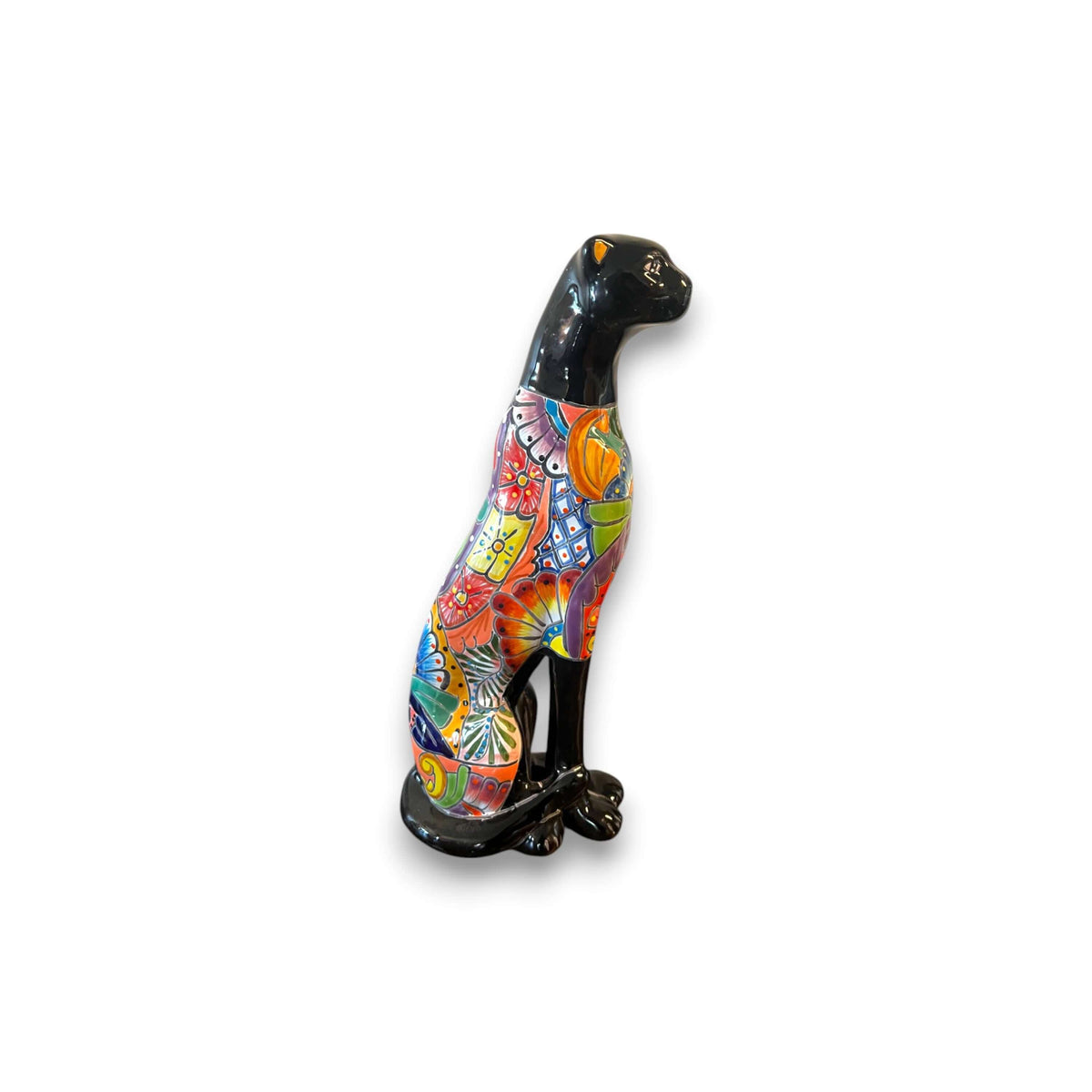 Handmade Talavera Panther Statue | Vibrant Mexican Folk Art
