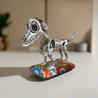 Colorful Talavera Skeleton Dog | Handmade Mexican Artistry