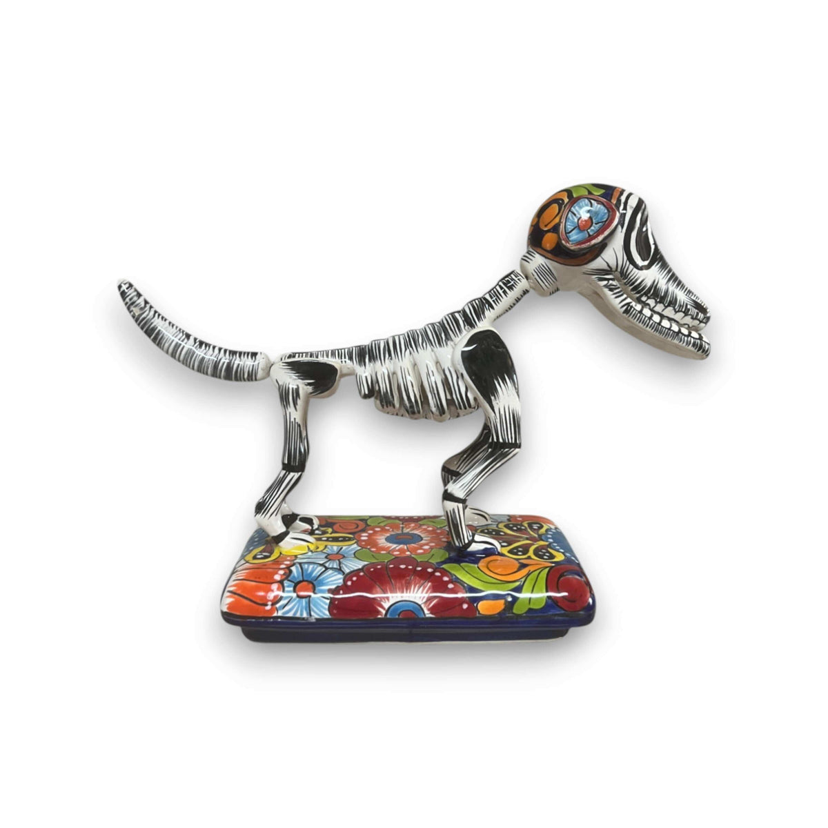 Colorful Talavera Skeleton Dog | Handmade Mexican Artistry