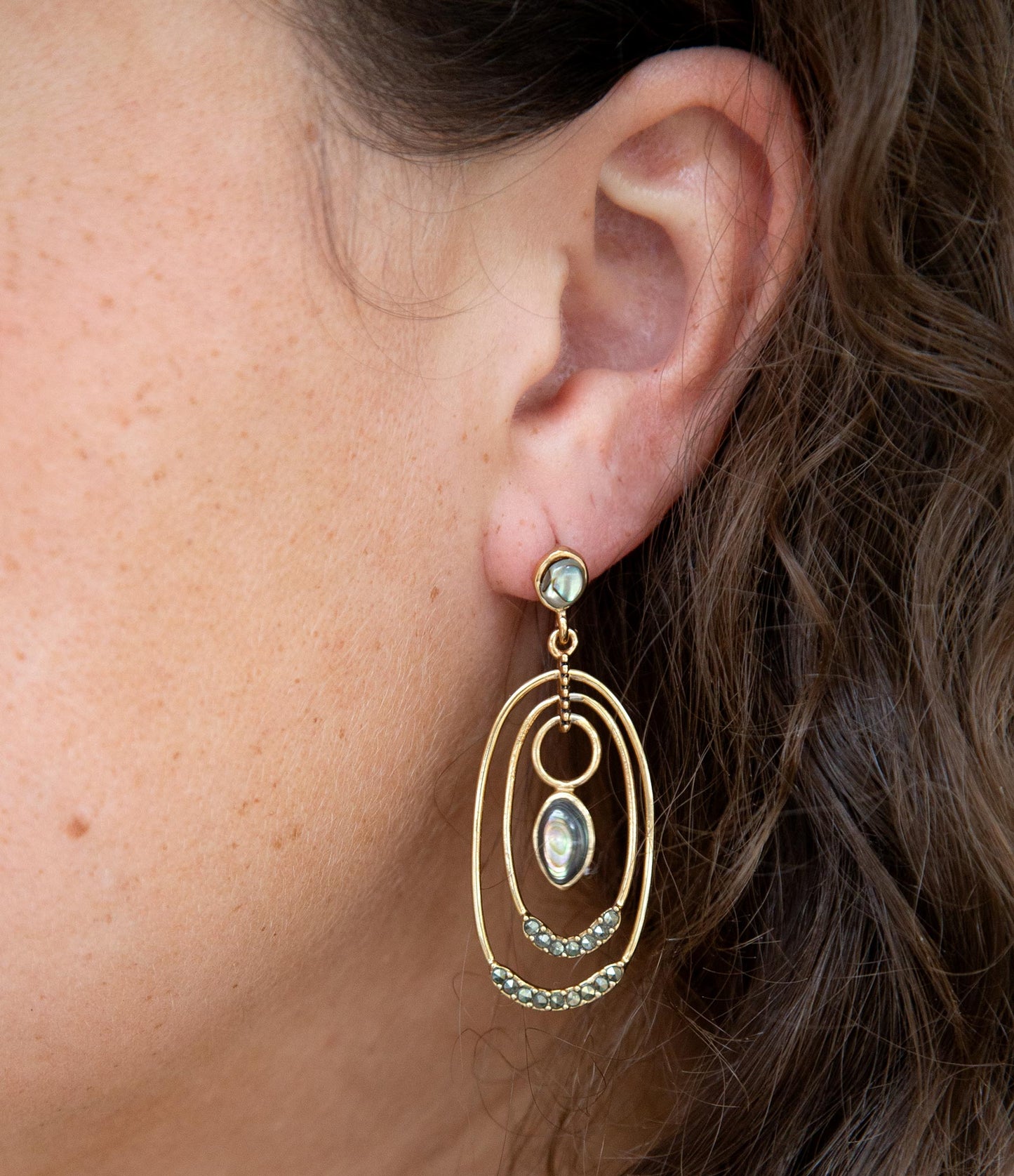 Henle Green Abalone Chandelier Golden Drop Earrings