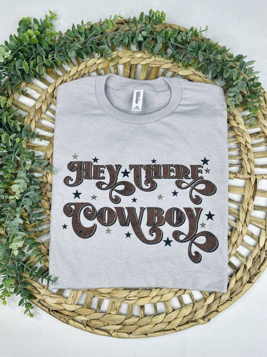"Hey There, Cowboy" Western Graphic Tee — Silver Jerzee Cowgirl Statement