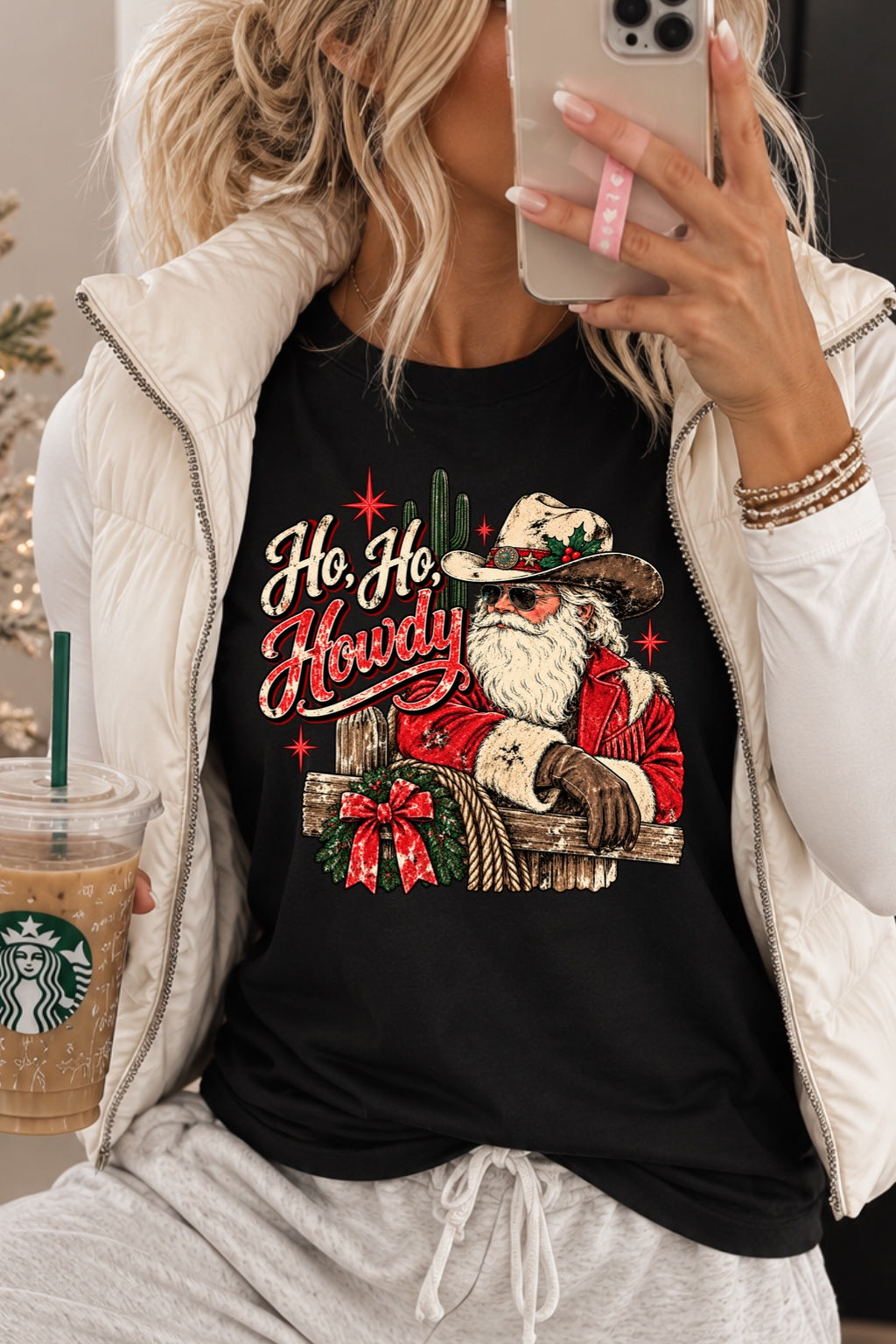 Ho Ho Howdy Cowboy Santa Fence Graphic Shirt