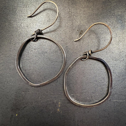 Abstract Hoop Earrings with Dark Patina + Gemstone Dangles