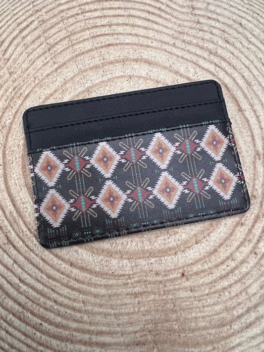 Sterling Kreek "Horseshoe Bay" Western Aztec Card Wallet — Black Two-Sided Design