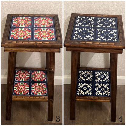 Square Talavera Tile End Table | Handmade Mexican Wood Accent Table
