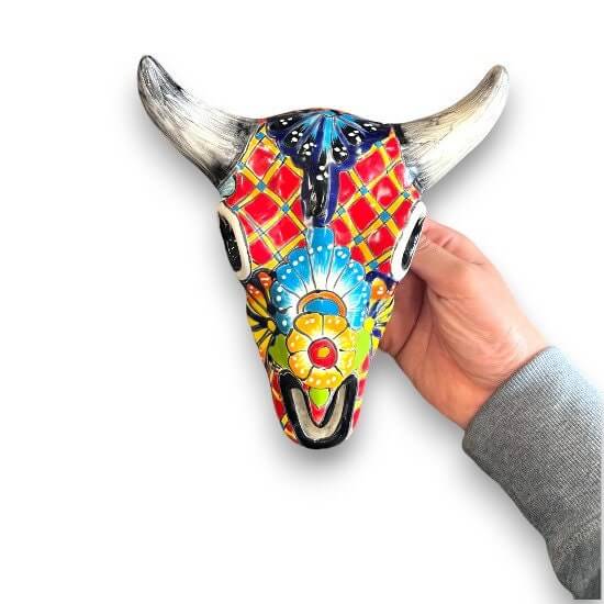 Talavera Bull Skull Wall Decor | Handmade Mexican Longhorn Art
