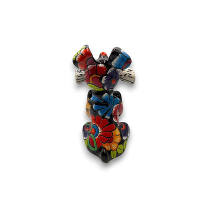 Talavera Dog Holding Newspaper Statue | Colorful Mexican Garden Art
