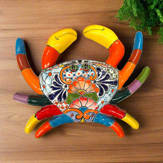 Handmade Talavera Crab Statue | Colorful Mexican Ceramic Decoration