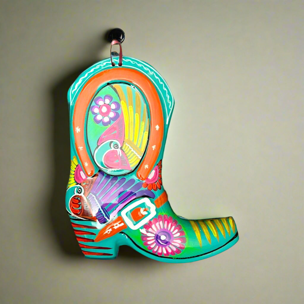 Guerrero Cowboy Boot Wall Art | Mexican Hand-Painted Pottery Decor