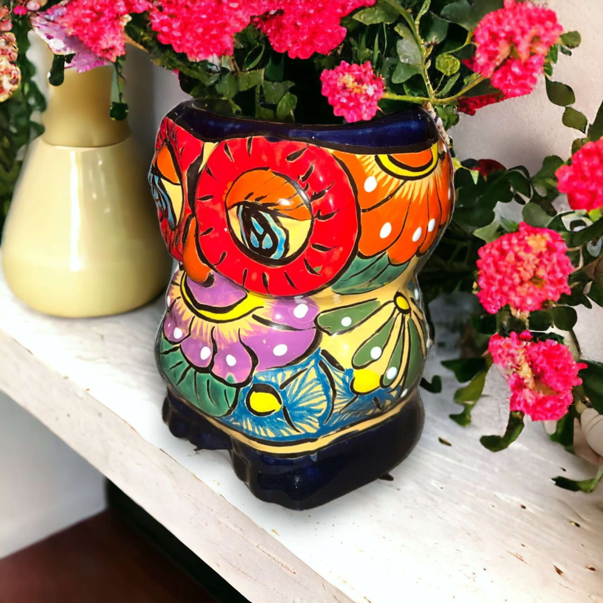 Talavera Owl Planter | Double-Faced Hand-Painted Pottery