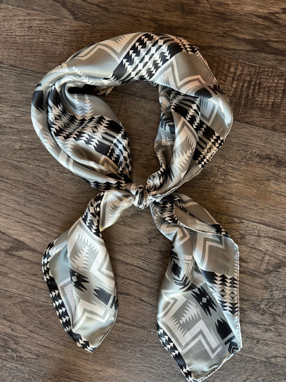 Silk Wild Rag Black and Silver Navajo Native Print by Double B Wild Rags