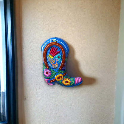 Guerrero Cowboy Boot Wall Art | Mexican Hand-Painted Pottery Decor