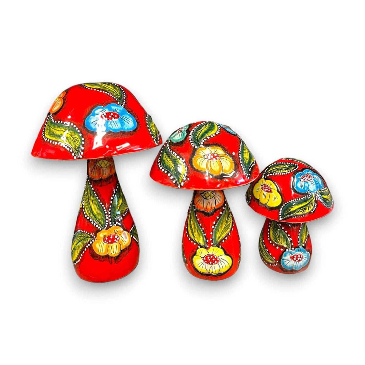 Talavera Mushroom Statue Set | Hand-Painted Mexican Garden Decor