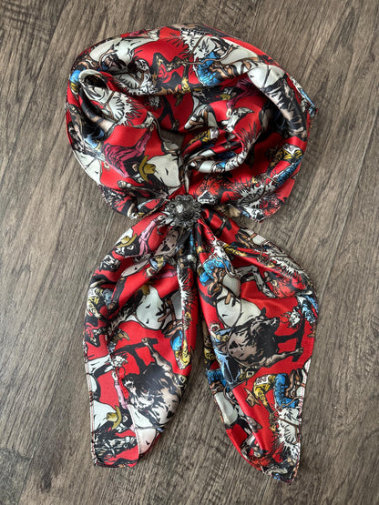 100% Silk Wild Rag Roughstock Riders Saddle Bronc Bareback Bull rider on Red neck scarf by Double B Wild Rags