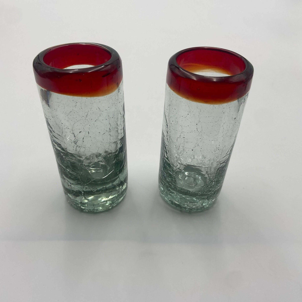 Hand-Blown Crackled Shot Glass | Red Rim Mexican Barware