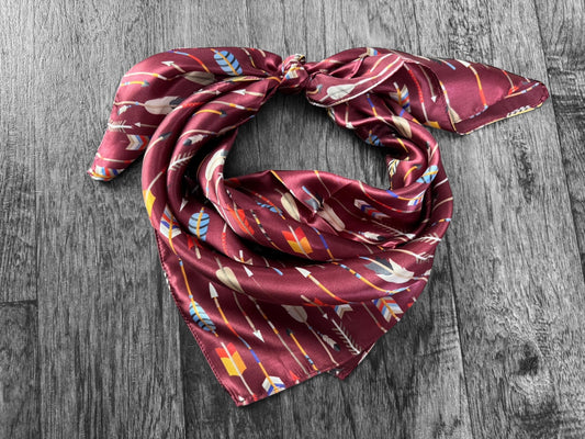 100% Silk Wild Rag Maroon Arrows by Double B Wild Rags