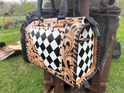 Western Checkered Speedy Bag Black and White by Double B
