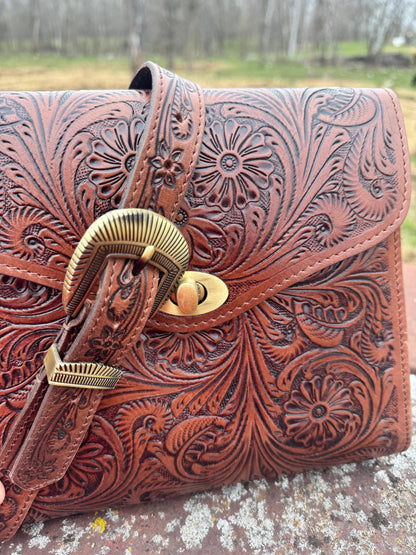 Prairie Bloom Western Tooled Leather Crossbody Purse by Double B