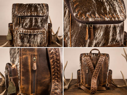 Open Range Genuine Cowhide Leather Backpack - Brindle or Spotted by Double B