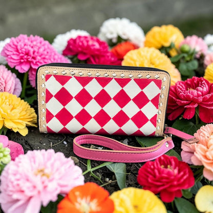 Hot Pink Checkered Speedy Western Genuine Leather Purse and wallet set