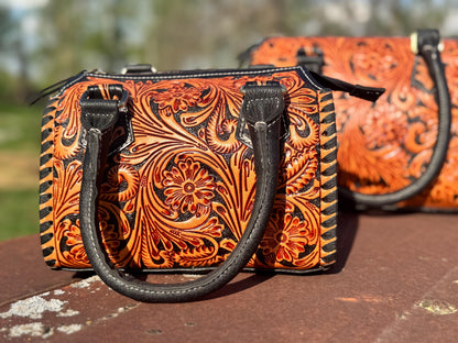 Western Nights Black Speedy Genuine Leather Barrel Bag Purse by Double B