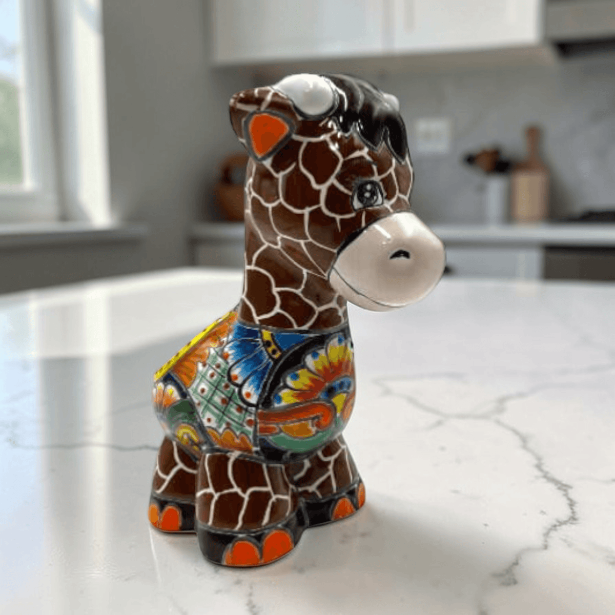Small Talavera Giraffe Planter | Hand-Painted Succulent Statue