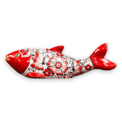 Large Handmade Talavera Fish Statue | Colorful Cultural Art