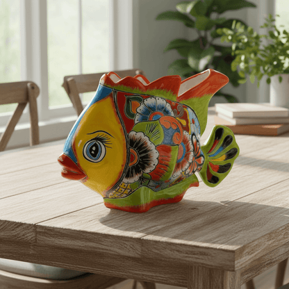 Large Talavera Fish Planter | Hand-Painted Mexican Statue Pottery