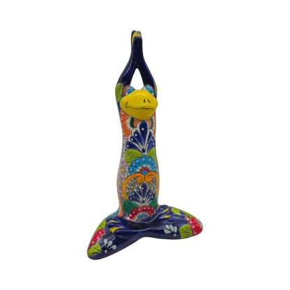 Large Talavera Yoga Frog Statue | Mexican Art Decor