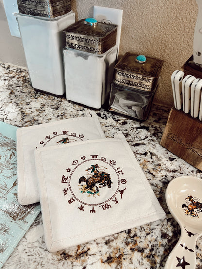 The Bronc Pot Holder Set