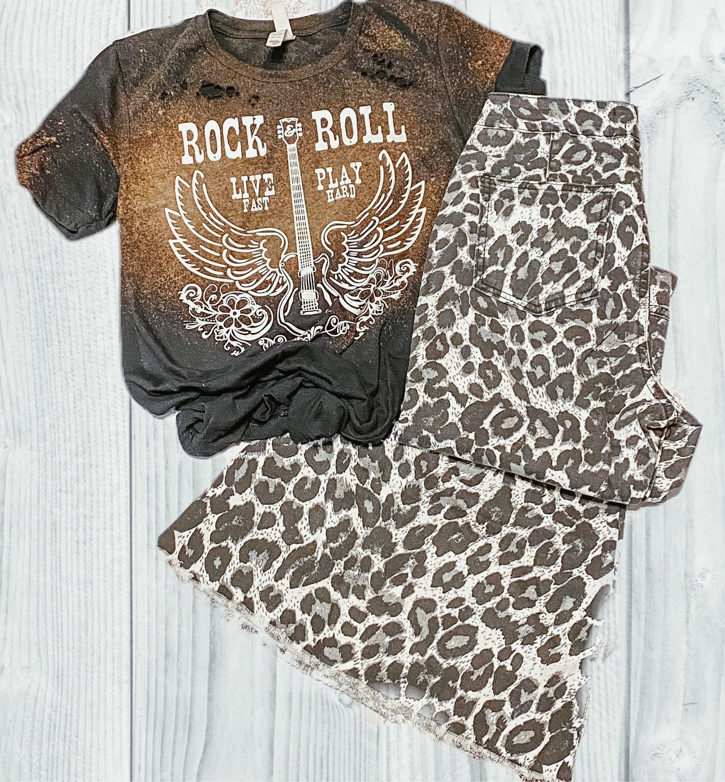 Bella Canvas Distressed Bleached Rock & Roll Graphic Tee