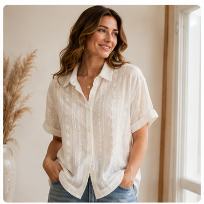 Ivory Garden Lace Button-Down Shirt