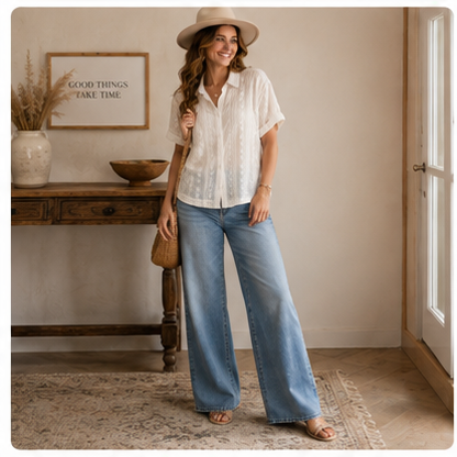 Ivory Garden Lace Button-Down Shirt
