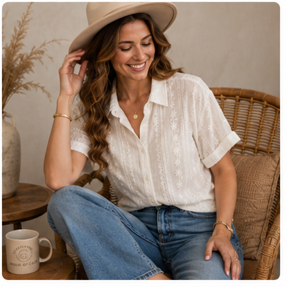 Ivory Garden Lace Button-Down Shirt
