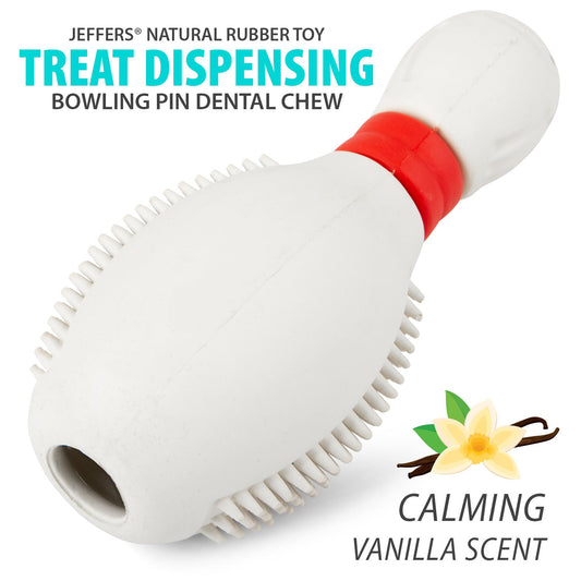 Jeffers Bowling Pin Natural Rubber Treat Dispensing Dental Chew Toy for Dogs
