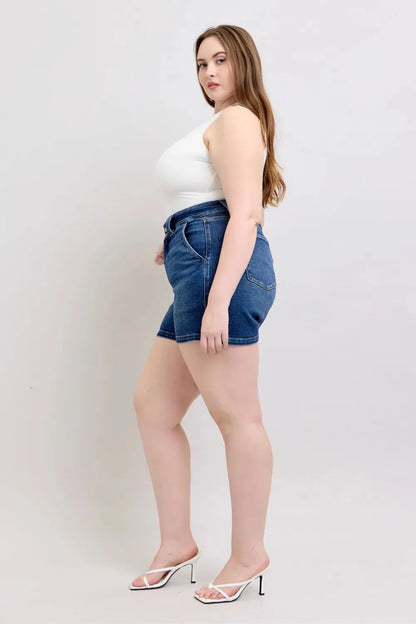 Judy Blue Full Size Double Button Waistband Denim Shorts Plus Size