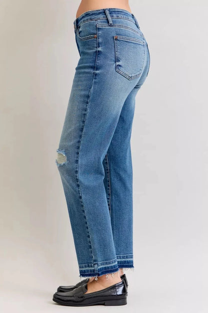 Judy Blue Full Size Mid Rise Bf Patch & Repair Destroy Release Hem Jeans Plus Size