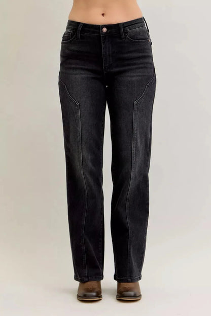 Judy Blue Mid Rise Straight Western Seam Detail Jeans